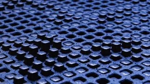 Blue background of black graphite cubes. 3D rendering illustration Stock Illustration