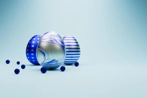 Blue background with blue and silver Easter eggs Illustrazione stock