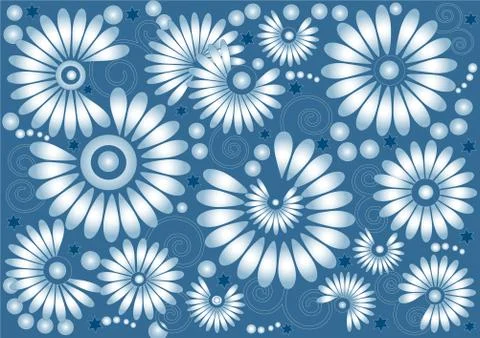 Blue background with blue flowers. Stock Illustration