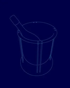 Blue background with a bottle on top of a blue object. The bottle is a wine Illustration