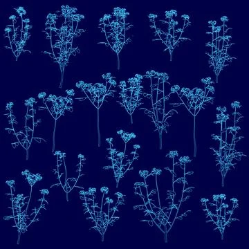 Blue background with a bunch of flowers in various Blue background with a bunch Illustrazione stock