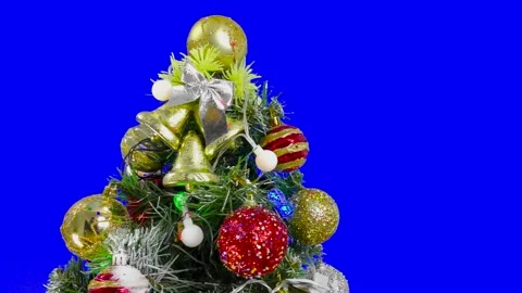 On a blue background chroma key big balls on a christmas tree close-up Stock Footage 194655422
