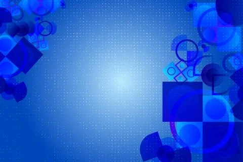 A blue background with circles and a box with, circles and squares, Stock Illustration