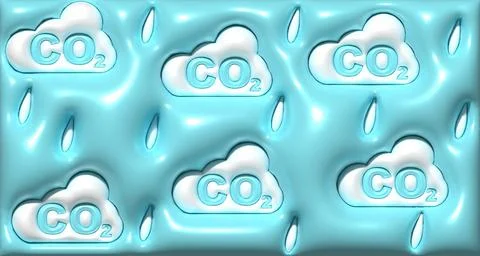 Blue background with clouds and drops, carbon dioxide formula inside, 3D re.. Stock Illustration