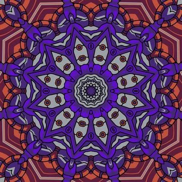 Blue background with colorful symmetrical pattern, Indian pattern, oriental.. Stock Illustration
