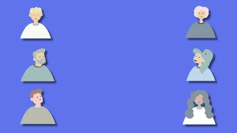 Blue background with comic people icons in 4k video. 库存影片 147595814