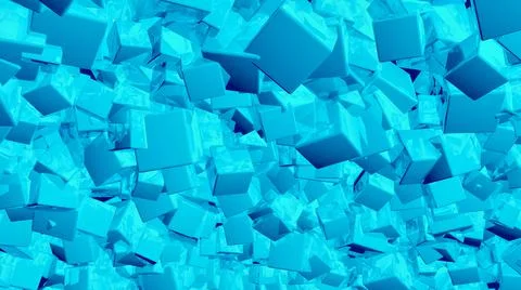 Blue background consisting of many 3d cubic objects. Illustrazione stock