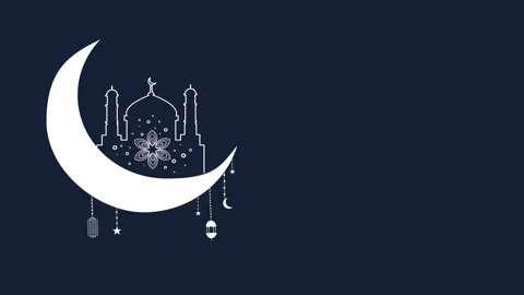 Blue background crescent moon with mosque silhouette festive design Stock Footage 318121124