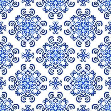 Blue Background Decorative Floral Pattern Stock Illustration