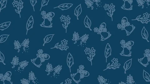 Blue background with delicate, hand-drawn floral patterns 動画素材 331925188