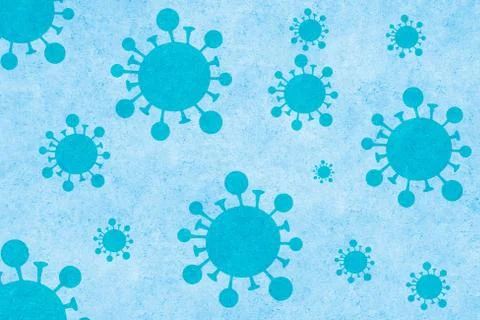 Blue background with different virus particles in the air. Covid-19 coronavir Stock Photos