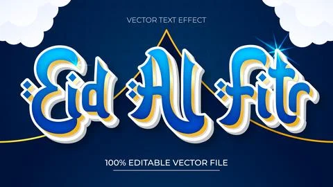 Blue background Eid al Fitr gold and blue editable text effect on Arabic ba.. Stock Illustration