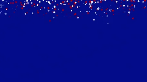 Blue background with falling red and white stars confetti for 4th of July Video stock 336626276