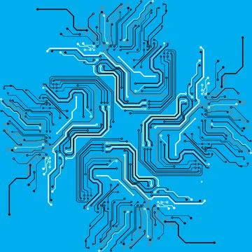 Blue background featuring intricate, modern electronic circuit board pathways Illustrazione stock