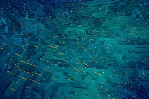 Blue background filled with multiple brush strokes and layered with gold flecks. Stock Illustration