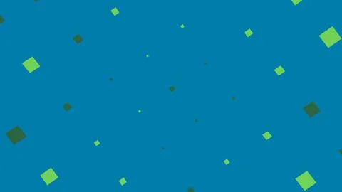 Blue background with floating green square confetti shapes イラスト素材