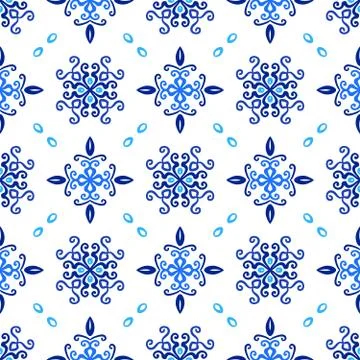 Blue Background Floral Curvy Pattern Stock Illustration
