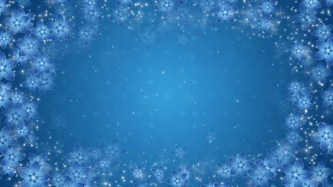 Blue background with a flowers and glowing particles Stock Footage 84366127
