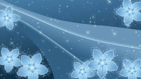 Blue background with a flowers and glowing particles Stock Footage 106320611
