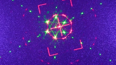 On a blue background, flying animated changing patterns in green and pink Stock Footage 241293325