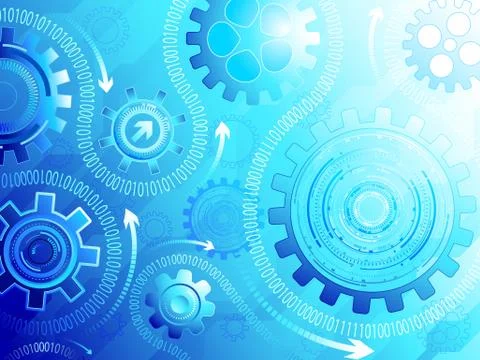 Blue background with gears Stock Illustration