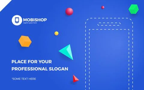 Blue background with Geometric Vector elements. Triangles, cube and circle fi Illustrazione stock