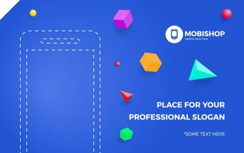 Blue background with Geometric Vector elements. Triangles, cube and circle fi Stock Illustration