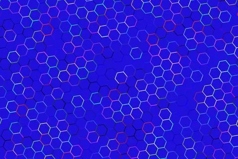 Blue background with glowing hexagon patterns and lines Stock Illustration