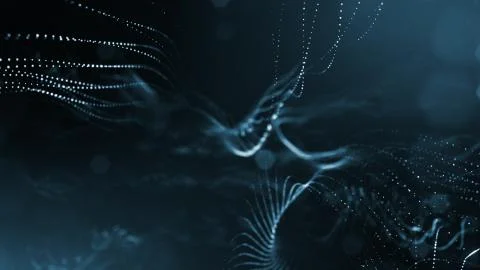 Blue background of glowing particles with depth of field and bokeh as microworld 库存插图