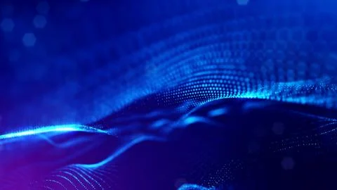 Blue background of glowing particles with depth of field and bokeh as microworld Stock Photos