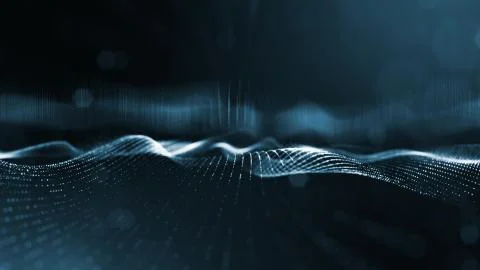 Blue background of glowing particles with depth of field and bokeh as microworld Stock Photos