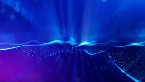 Blue background of glowing particles with depth of field and bokeh as microworld 스톡 사진