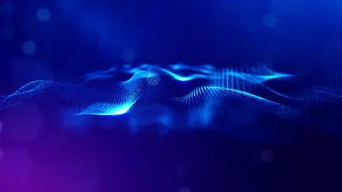Blue background of glowing particles with depth of field and bokeh as microworld 스톡 사진