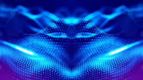 Blue background of glowing particles with depth of field and bokeh as microworld 스톡 사진