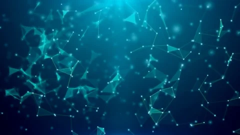Blue background, glowing triangles and particles, full screen Video stock 80720196