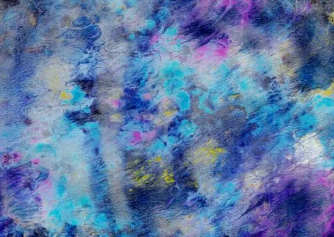 Blue background, hand-painted texture, stroke, splashes, drops of paint, pain Stock Photos