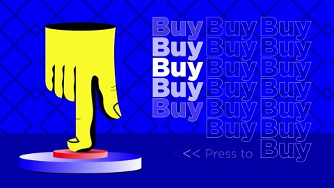 Blue background with hand pushing red button in 4k video. Stock Footage 155720345