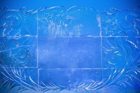Blue background of ice blocks wall Intricate and Frozen Decorative Patterns.. Stock Photos
