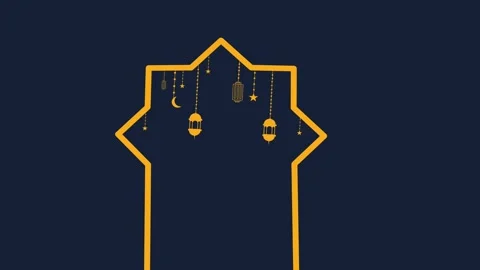 Blue background islamic star arch with lanterns festive design Video stock 318121101