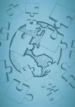 Blue background with jigsaw doodle 스톡 일러스트