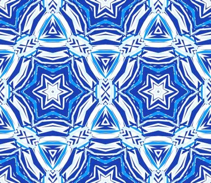 Blue Background Kaleidoscope Star Pattern Stock Illustration