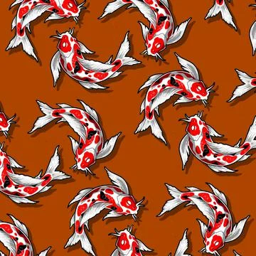Blue background koi fish pattern Stock Illustration