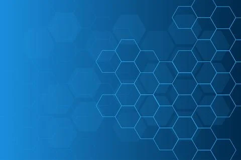 Blue background, light, hexagon Blue pastel medical and tech background wit.. Illustrazione stock