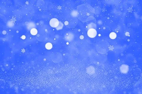 Blue background lights with snow flakes fly bokeh Stockillustratie