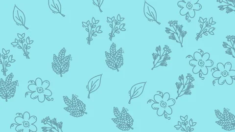 Blue background with line of flowers suitable for floral designs, botanical them Stock-Footage 334839375