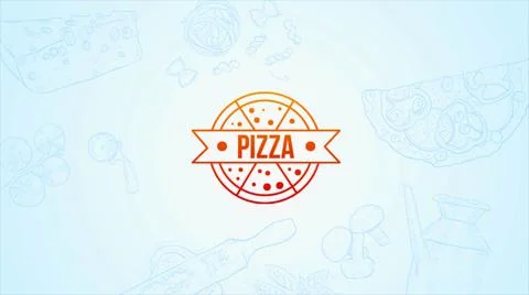Blue background with logo pizza and food elements Stock Illustration