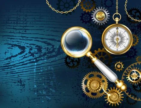 Blue background with magnifier Stock Illustration