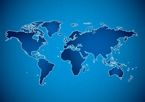Blue background with map of the world - vector with radial gradient Stock Illustration
