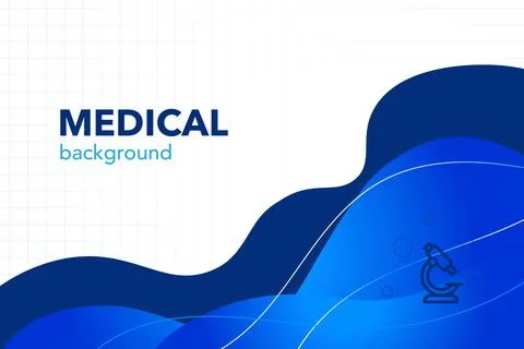 Blue background with medical theme, wavy lines and a microscope on the Stock Illustration