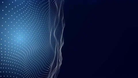 Blue background with moving dots on the left of the screen, mockup Video stock 159605296